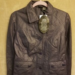 NWT - Real Leather Purple Quilted Short Jacket